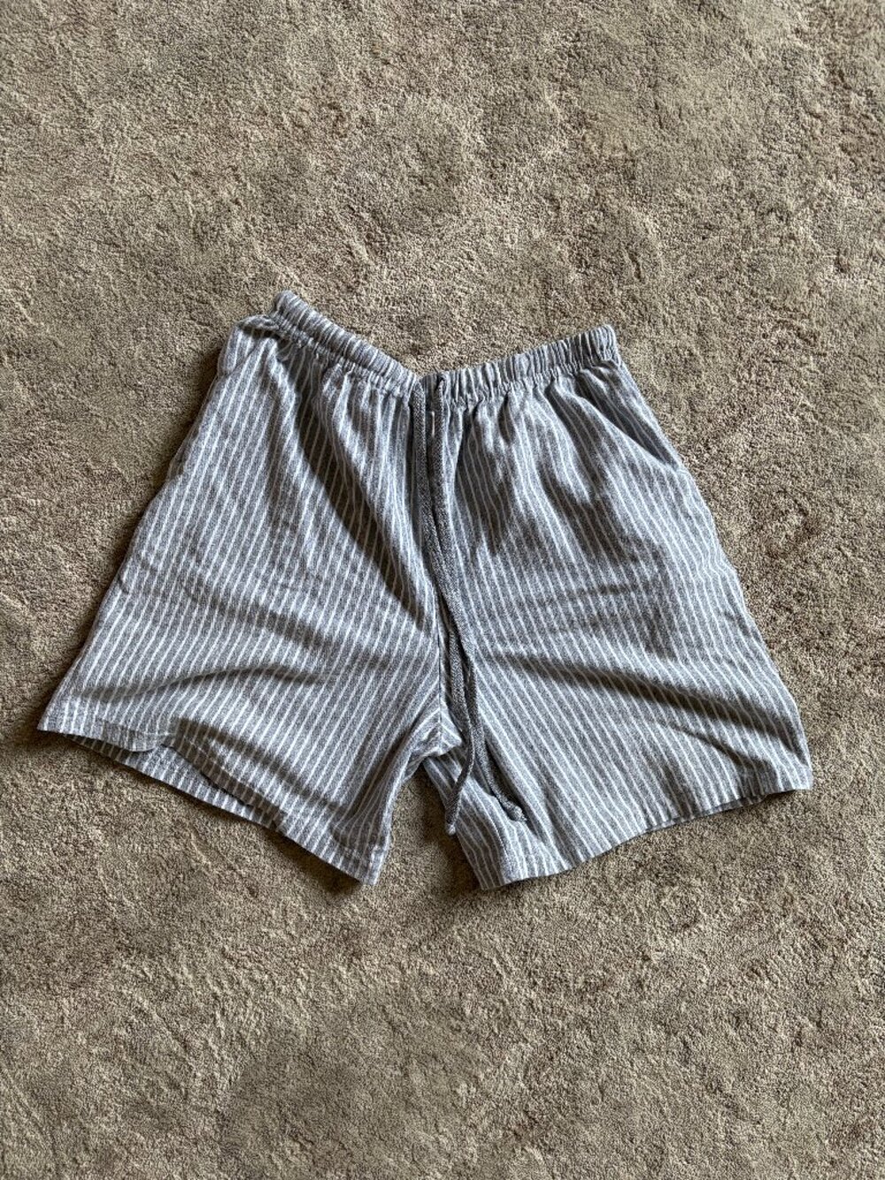 Vintage 90s Striped Lounge Shorts Small Grey Pinstripe Cotton High Waist USA